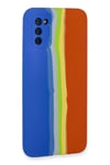 Mey İthalat®  Samsung Galaxy A03S Kılıf Ebruli Lansman Silikon - Mavi-Turuncu