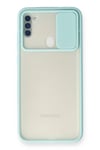 Mey İthalat®  Samsung Galaxy A11 Kılıf Palm Buzlu Kamera Sürgülü Silikon - Turkuaz