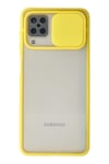 Mey İthalat®  Samsung Galaxy A12 Kılıf Palm Buzlu Kamera Sürgülü Silikon - Sarı