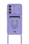 Mey İthalat®  Samsung Galaxy A14 4G Kılıf Zuma Kartvizitli Yüzüklü Silikon - Lila