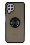 Mey İthalat®  Samsung Galaxy A22 Kılıf Montreal Yüzüklü Silikon Kapak - Siyah