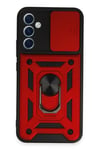 Mey İthalat®  Samsung Galaxy A34 5G Kılıf Pars Lens Yüzüklü Silikon - Kırmızı