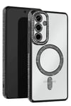 Mey İthalat®  Samsung Galaxy A35 5G Joke Simli Magneticsafe Kılıf - Siyah