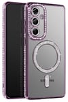 Mey İthalat®  Samsung Galaxy A57 5G Joke Simli Magneticsafe Kılıf - Derin Mor