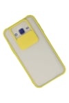 Mey İthalat®  Samsung Galaxy J7 Kılıf Palm Buzlu Kamera Sürgülü Silikon - Sarı