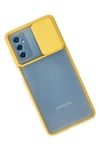 Mey İthalat®  Samsung Galaxy M52 5G Kılıf Palm Buzlu Kamera Sürgülü Silikon - Sarı
