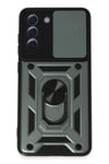 Mey İthalat®  Samsung Galaxy S21 FE Kılıf Pars Lens Yüzüklü Silikon - Yeşil