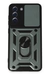 Mey İthalat®  Samsung Galaxy S21 FE Kılıf Pars Lens Yüzüklü Silikon - Yeşil