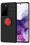 Mey İthalat®  Samsung Galaxy S21 Ultra Kılıf Range Yüzüklü Silikon - Siyah-Kırmızı