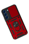 Mey İthalat®  Samsung Galaxy S22 Kılıf Pars Lens Yüzüklü Silikon - Kırmızı