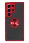Mey İthalat®  Samsung Galaxy S23 Ultra Kılıf Montreal Yüzüklü Silikon Kapak - Kırmızı