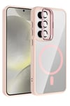 Mey İthalat®  Samsung Galaxy S24 FE Remim Lensli Magsafe Standlı Kapak - Pembe