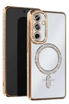 Mey İthalat®  Samsung Galaxy S25 Kılıf Joke Simli Magneticsafe Kılıf - Gold