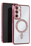 Mey İthalat®  Samsung Galaxy S25 Kılıf Joke Simli Magneticsafe Kılıf - Pembe
