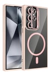 Mey İthalat®  Samsung Galaxy S25 Ultra Remim Lensli Magsafe Standlı Kapak - Pembe