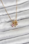 Mey İthalat® 316L Çelik Gold Pembe Zirkon Taşlı Charmlı Kadın Kolye
