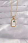 Mey İthalat® 316L Çelik Gold Renk Beyaz Mineli Tarot Kolye