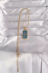 Mey İthalat® 316L Çelik Gold Renk Mavi Mineli El Figür Tarot Kolye