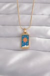 Mey İthalat® 316L Çelik Gold Renk Mavi Mineli Güneş Model Tarot Kolye