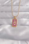Mey İthalat® 316L Çelik Gold Renk Mor Mineli El Figür Tarot Kolye
