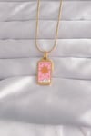 Mey İthalat® 316L Çelik Gold Renk Pembe Mineli Güneş Model Tarot Kolye