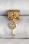 Mey İthalat® 316L Çelik Gold Renk Sallantı Zirkon Taşlı Kalpli Anahtar Model Nomination Charm