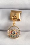 Mey İthalat® 316L Çelik Gold Renk Sallantı Renkli Zirkon Taşlı Göz Model Nomination Charm