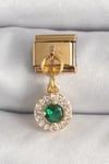 Mey İthalat® 316L Çelik Gold Renk Sallantı Yeşil Zirkon Taşlı Nomination Charm