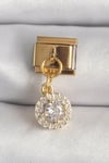 Mey İthalat® 316L Çelik Gold Renk Sallantı Daire Zirkon Taşlı Nomination Charm