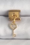 Mey İthalat® 316L Çelik Gold Renk Sallantı Zirkon Taşlı Kalpli Anahtar Model Nomination Charm
