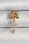 Mey İthalat® 316L Çelik Gold Renk Sallantı Zirkon Taşlı Anahtar Model Nomination Charm
