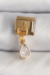 Mey İthalat® 316L Çelik Gold Renk Sallantı Damla Zirkon Taşlı Nomination Charm