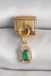 Mey İthalat® 316L Çelik Gold Renk Sallantı Kare Yeşil Zirkon Taşlı Nomination Charm