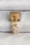 Mey İthalat® 316L Çelik Gold Renk Sallantı Zirkon Taşlı Kare Model Nomination Charm