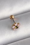 Mey İthalat® 316L Çelik Gold Renk Zirkon Taşlı Çiçek Tragus Piercing