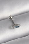 Mey İthalat® 316L Çelik Gümüş Renk Mavi Zirkon Taşlı Tragus Piercing