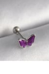 Mey İthalat® 316L Çelik Gümüş Renk Mor Kelebek Model Tragus Piercing