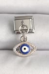Mey İthalat® 316L Çelik Gümüş Renk Nazar Boncuk Detaylı Göz Model Nomination Charm