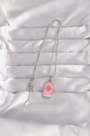 Mey İthalat® 316L Çelik Gümüş Renk Pembe Mineli Güneş Model Tarot Kolye