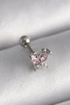 Mey İthalat® 316L Çelik Gümüş Renk Pembe Zirkon Taşlı Kelebek Tragus Piercing