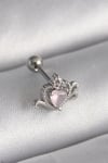 Mey İthalat® 316L Çelik Gümüş Renk Pembe Mineli Kalp Zirkon Taş Detay Tragus Piercing