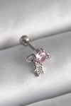 Mey İthalat® 316L Çelik Gümüş Renk Pembe Zirkon Taşlı Sallantı Yıldız Detay Tragus Piercing