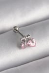 Mey İthalat® 316L Çelik Gümüş Renk Pembe Zirkon Taşlı Kalp Tragus Piercing