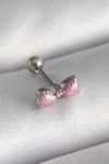 Mey İthalat® 316L Çelik Gümüş Renk Pembe Kurdele Zirkon Taş Detay Tragus Piercing