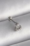 Mey İthalat® 316L Çelik Gümüş Renk Üçgen Zirkon Taşlı Tragus Piercing