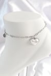 Mey İthalat® 316L Çelik Gümüş Renk Zincir Model 3D Kalp Beyaz Kalp Figür Kadın HalHal