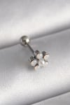 Mey İthalat® 316L Çelik Gümüş Renk Zirkon Taşlı Çiçek Model Tragus Piercing