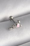 Mey İthalat® 316L Çelik Gümüş Renk Zirkon Taş Detay Pembe Kalp İşleme Tragus Piercing