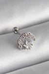 Mey İthalat® 316L Çelik Gümüş Renk Zirkon Taşlı Ay Yıldız Tragus Piercing