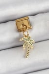 Mey İthalat® 316L Çelik Sallantılı Zirkon Taşlı Palmiye Ağacı Model Gold Renk Nomination Charm